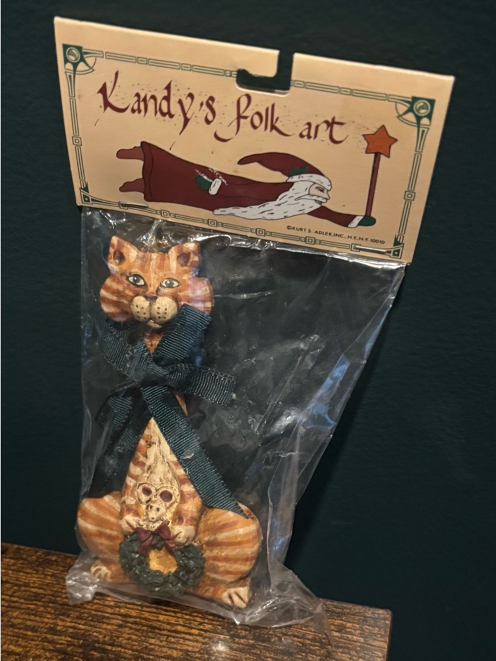 Vintage 90’s Kandys Folk Art New in Original Package Cat Ornament